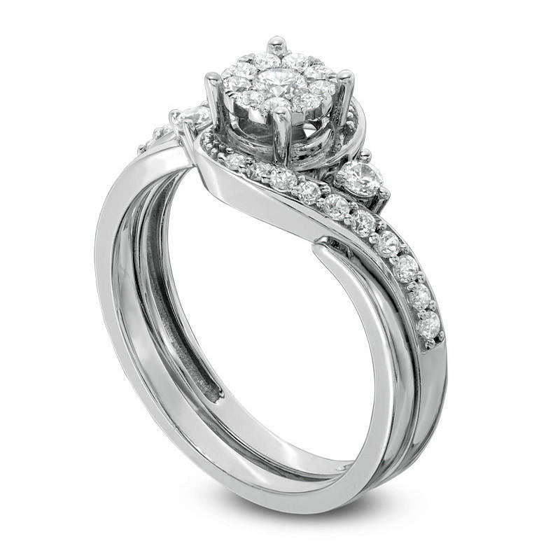 0.50 CT. T.W. Composite Natural Diamond Swirl Bypass Bridal Engagement Ring Set in Solid 10K White Gold