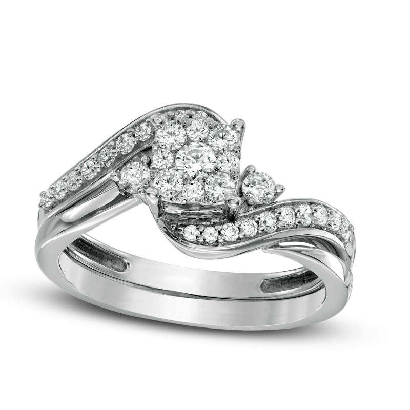 0.50 CT. T.W. Composite Natural Diamond Square Swirl Bypass Bridal Engagement Ring Set in Solid 10K White Gold