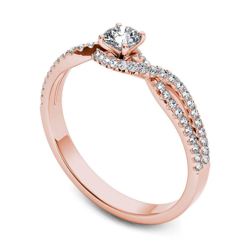 0.38 CT. T.W. Natural Diamond Twist Engagement Ring in Solid 14K Rose Gold