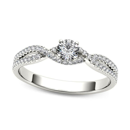 0.38 CT. T.W. Natural Diamond Twist Engagement Ring in Solid 14K White Gold