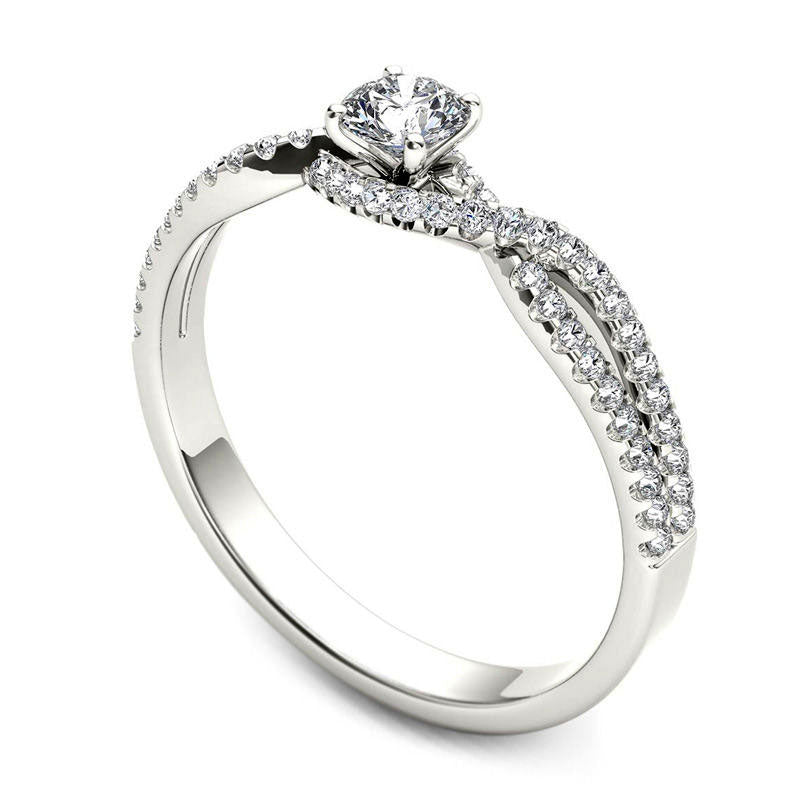 0.38 CT. T.W. Natural Diamond Twist Engagement Ring in Solid 14K White Gold