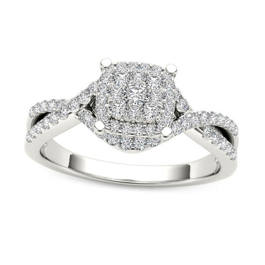 0.38 CT. T.W. Composite Natural Diamond Square Frame Twist Engagement Ring in Solid 14K White Gold