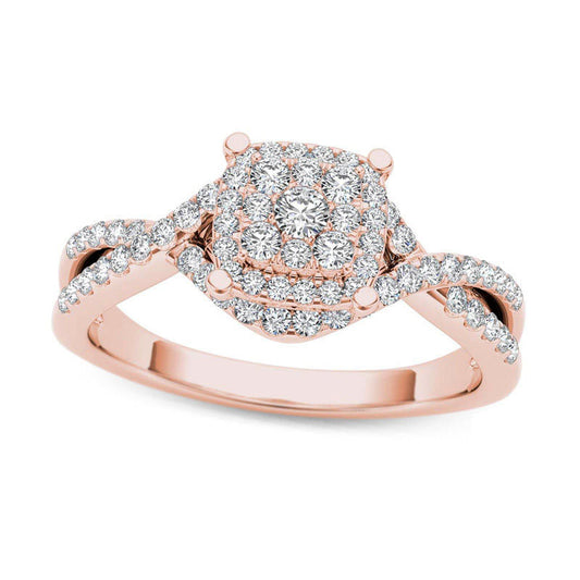 0.38 CT. T.W. Composite Natural Diamond Square Frame Twist Engagement Ring in Solid 14K Rose Gold