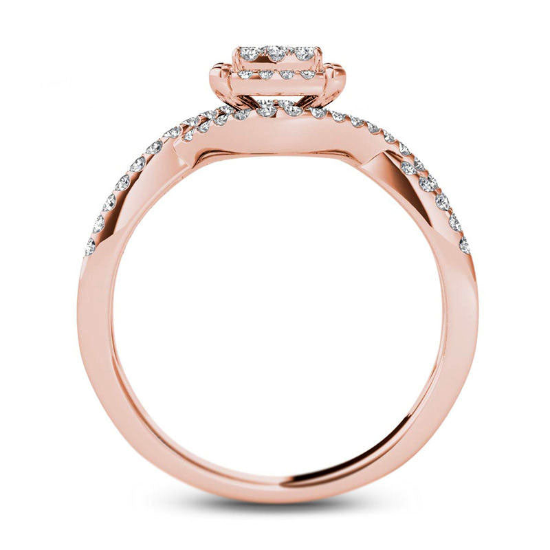 0.38 CT. T.W. Composite Natural Diamond Square Frame Twist Engagement Ring in Solid 14K Rose Gold