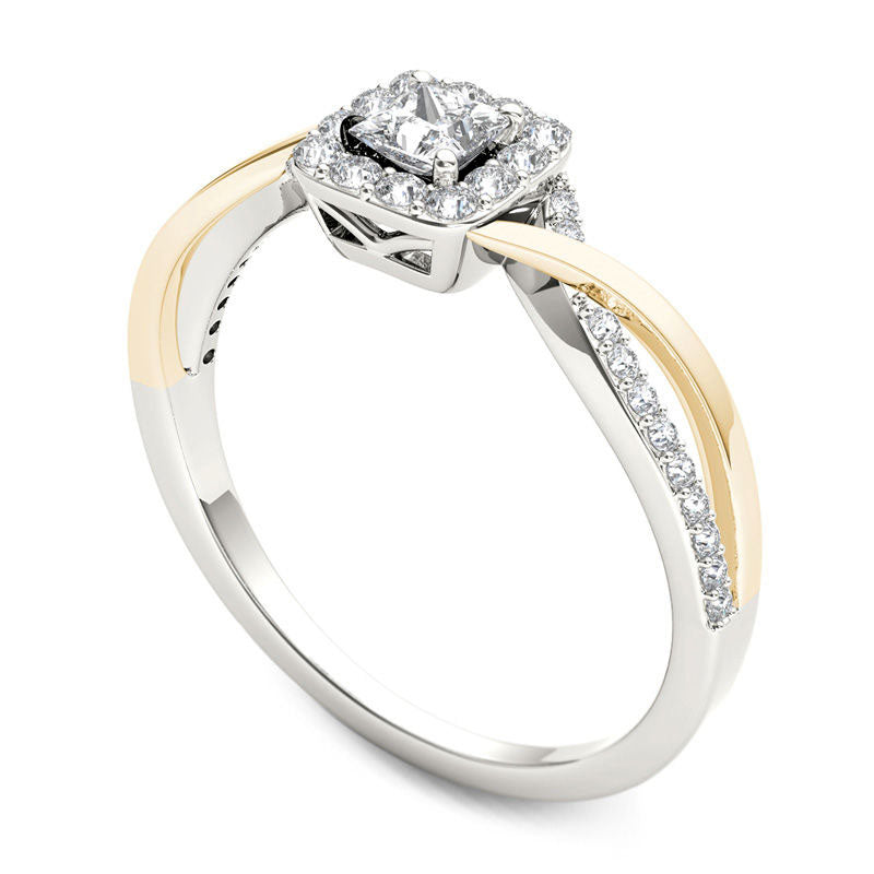 0.50 CT. T.W. Princess-Cut Natural Diamond Square Frame Twist Engagement Ring in Solid 14K Two-Tone Gold