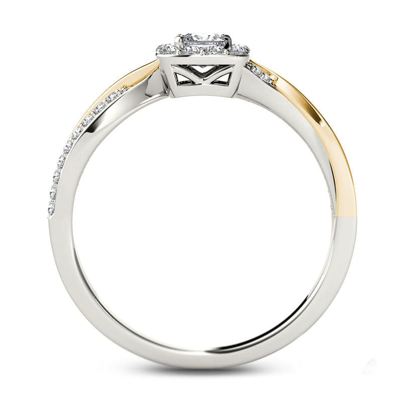 0.50 CT. T.W. Princess-Cut Natural Diamond Square Frame Twist Engagement Ring in Solid 14K Two-Tone Gold