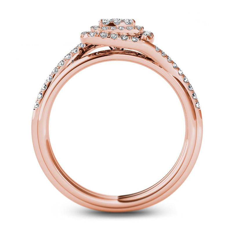 0.38 CT. T.W. Composite Natural Diamond Double Square Frame Bypass Engagement Ring in Solid 14K Rose Gold