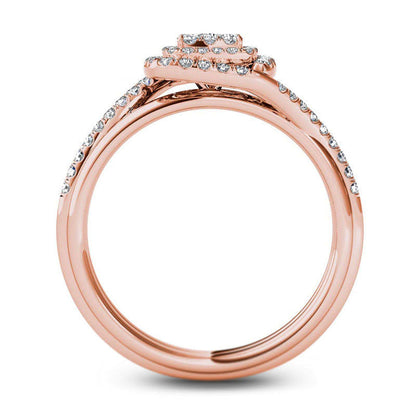 0.38 CT. T.W. Composite Natural Diamond Double Square Frame Bypass Engagement Ring in Solid 14K Rose Gold
