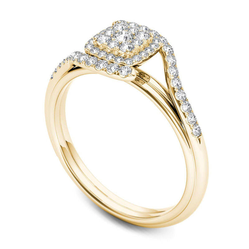 0.50 CT. T.W. Composite Natural Diamond Square Frame Bypass Engagement Ring in Solid 14K Gold