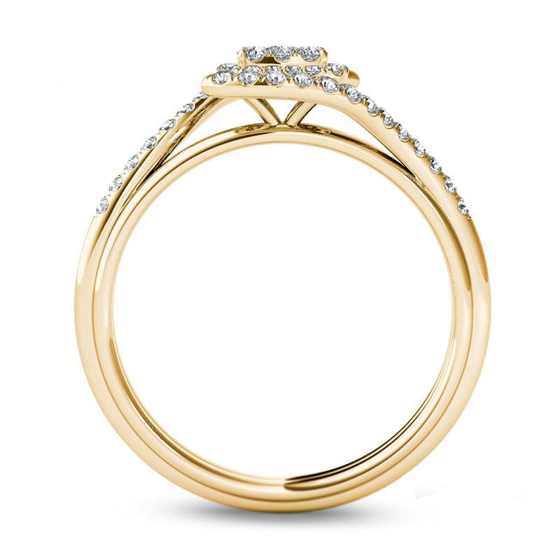 0.50 CT. T.W. Composite Natural Diamond Square Frame Bypass Engagement Ring in Solid 14K Gold