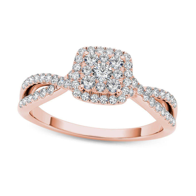 0.50 CT. T.W. Composite Natural Diamond Square Frame Twist Engagement Ring in Solid 14K Rose Gold