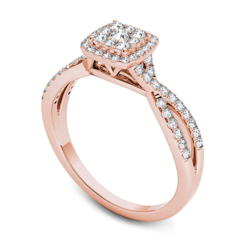 0.50 CT. T.W. Composite Natural Diamond Square Frame Twist Engagement Ring in Solid 14K Rose Gold