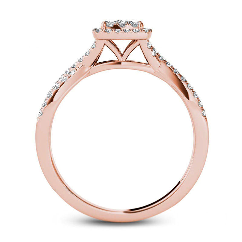 0.50 CT. T.W. Composite Natural Diamond Square Frame Twist Engagement Ring in Solid 14K Rose Gold