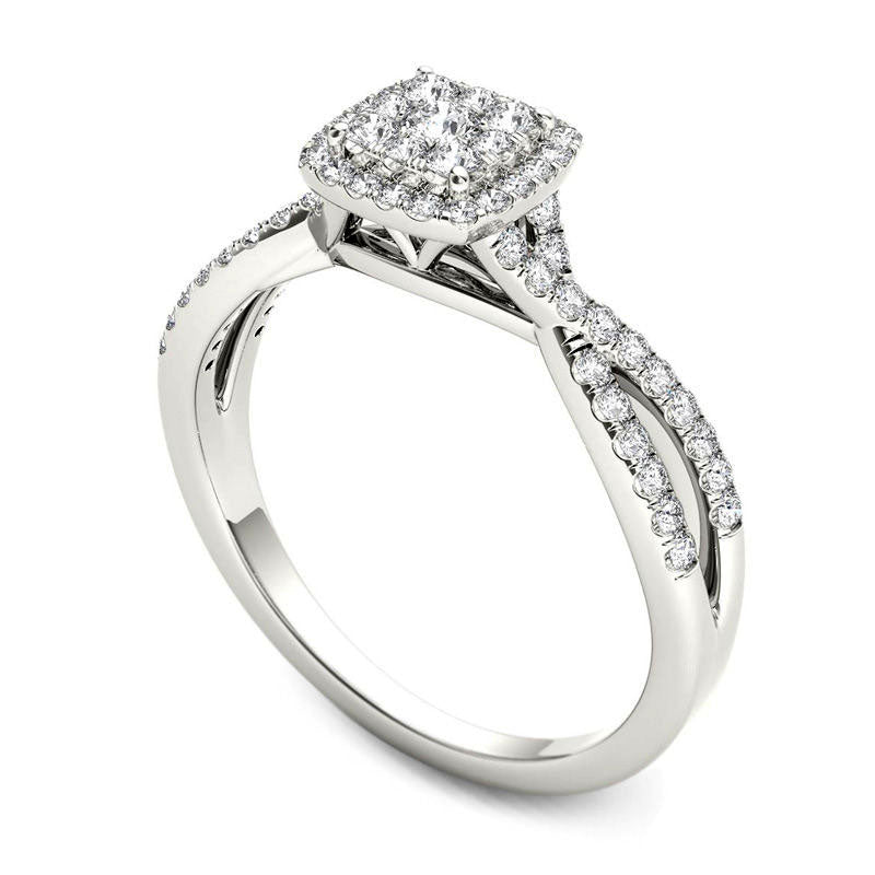 0.50 CT. T.W. Composite Natural Diamond Square Frame Twist Engagement Ring in Solid 14K White Gold