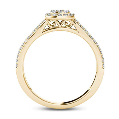 0.50 CT. T.W. Composite Natural Diamond Cushion Frame Multi-Row Engagement Ring in Solid 14K Gold