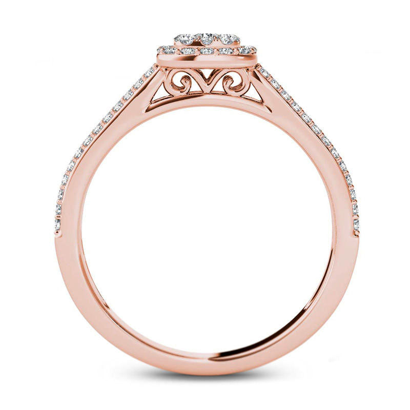 0.50 CT. T.W. Composite Natural Diamond Cushion Frame Multi-Row Engagement Ring in Solid 14K Rose Gold