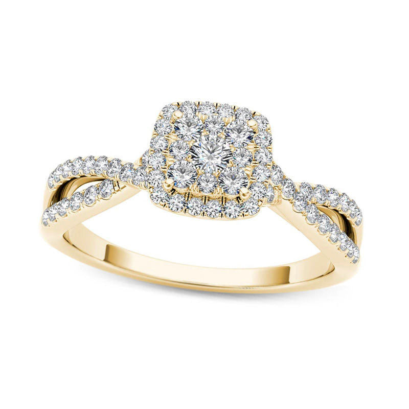 0.50 CT. T.W. Composite Natural Diamond Square Frame Twist Engagement Ring in Solid 14K Gold