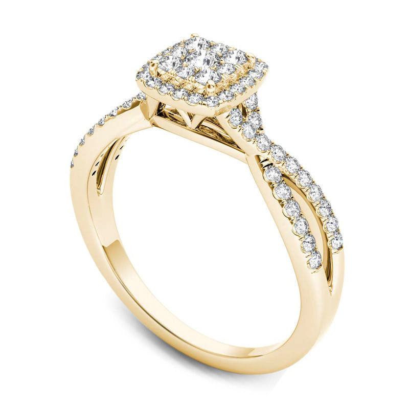 0.50 CT. T.W. Composite Natural Diamond Square Frame Twist Engagement Ring in Solid 14K Gold