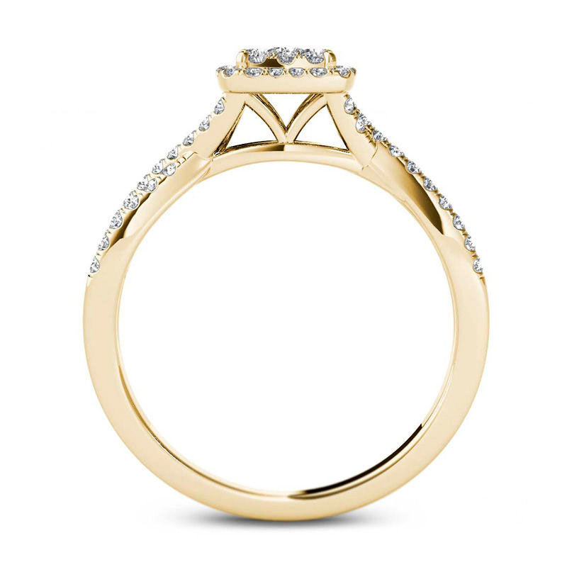 0.50 CT. T.W. Composite Natural Diamond Square Frame Twist Engagement Ring in Solid 14K Gold