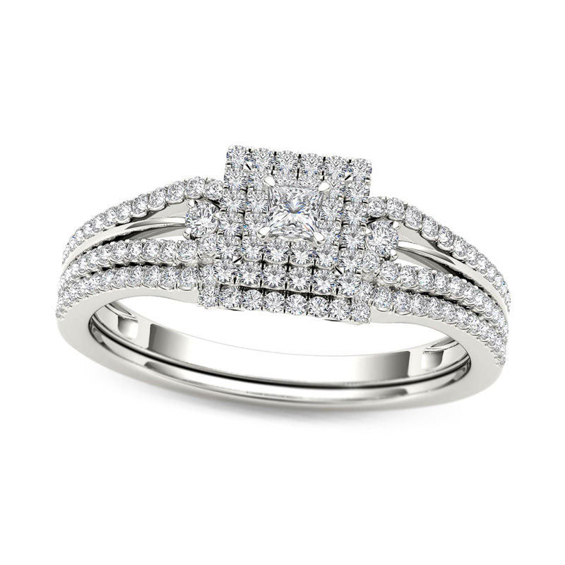 0.50 CT. T.W. Princess-Cut Natural Diamond Frame Bridal Engagement Ring Set in Solid 14K White Gold