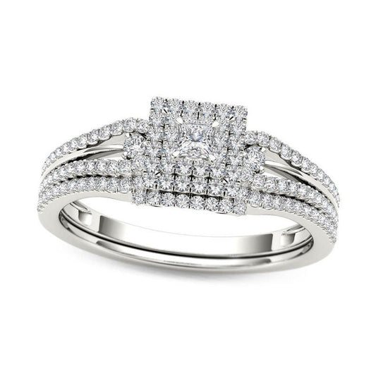 0.50 CT. T.W. Princess-Cut Natural Diamond Frame Bridal Engagement Ring Set in Solid 14K White Gold