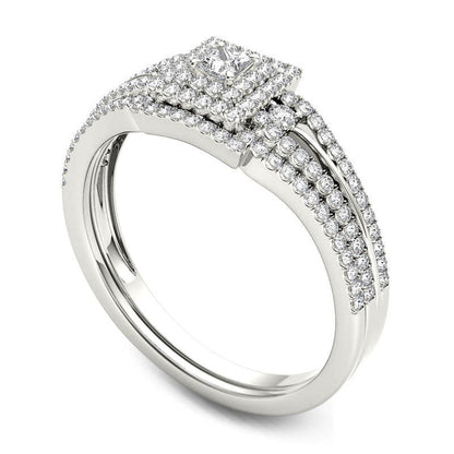 0.50 CT. T.W. Princess-Cut Natural Diamond Frame Bridal Engagement Ring Set in Solid 14K White Gold