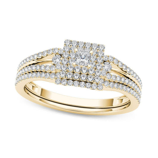 0.50 CT. T.W. Princess-Cut Natural Diamond Frame Bridal Engagement Ring Set in Solid 14K Gold