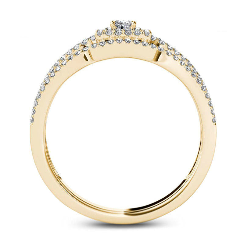 0.50 CT. T.W. Princess-Cut Natural Diamond Frame Bridal Engagement Ring Set in Solid 14K Gold