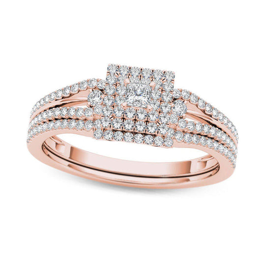 0.50 CT. T.W. Princess-Cut Natural Diamond Frame Bridal Engagement Ring Set in Solid 14K Rose Gold