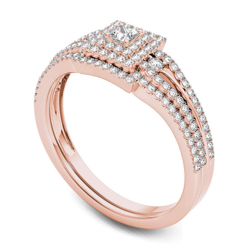 0.50 CT. T.W. Princess-Cut Natural Diamond Frame Bridal Engagement Ring Set in Solid 14K Rose Gold