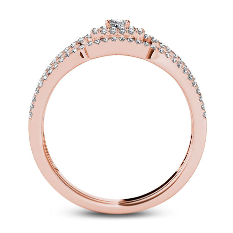 0.50 CT. T.W. Princess-Cut Natural Diamond Frame Bridal Engagement Ring Set in Solid 14K Rose Gold