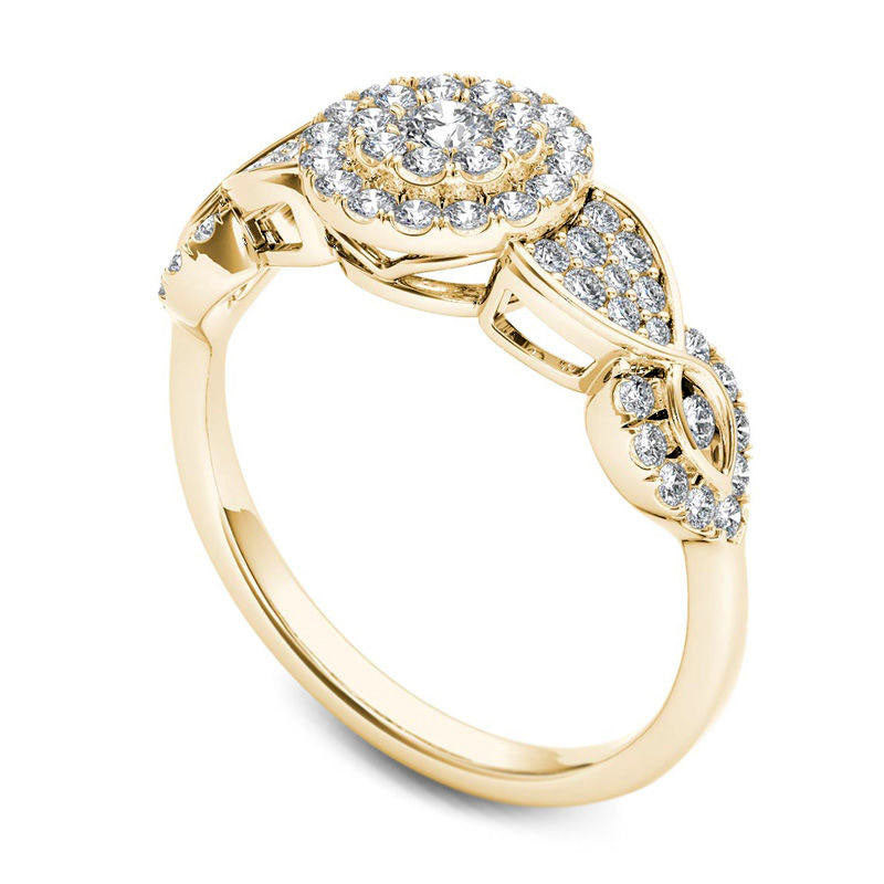 0.50 CT. T.W. Composite Natural Diamond Double Frame Petal Engagement Ring in Solid 14K Gold