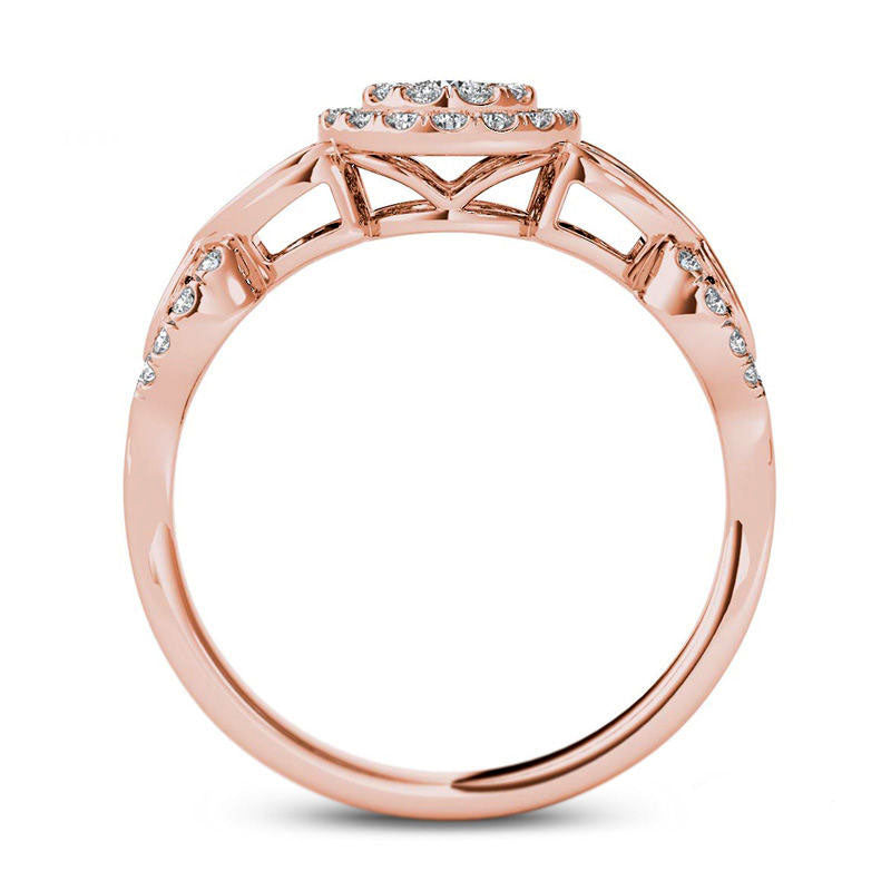 0.50 CT. T.W. Composite Natural Diamond Double Frame Petal Engagement Ring in Solid 14K Rose Gold