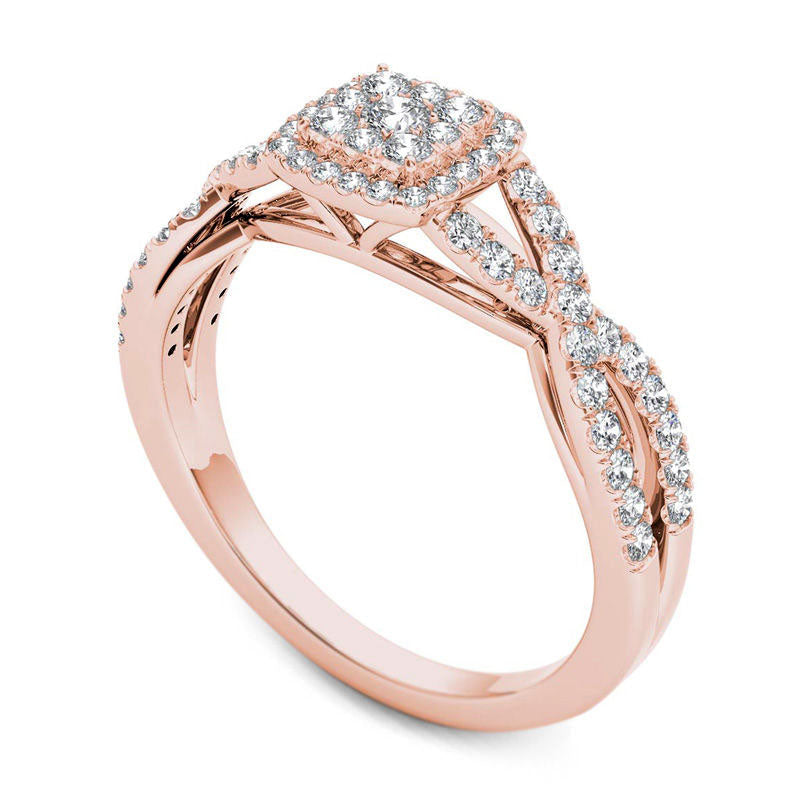 0.50 CT. T.W. Composite Natural Diamond Square Frame Twist Engagement Ring in Solid 14K Rose Gold