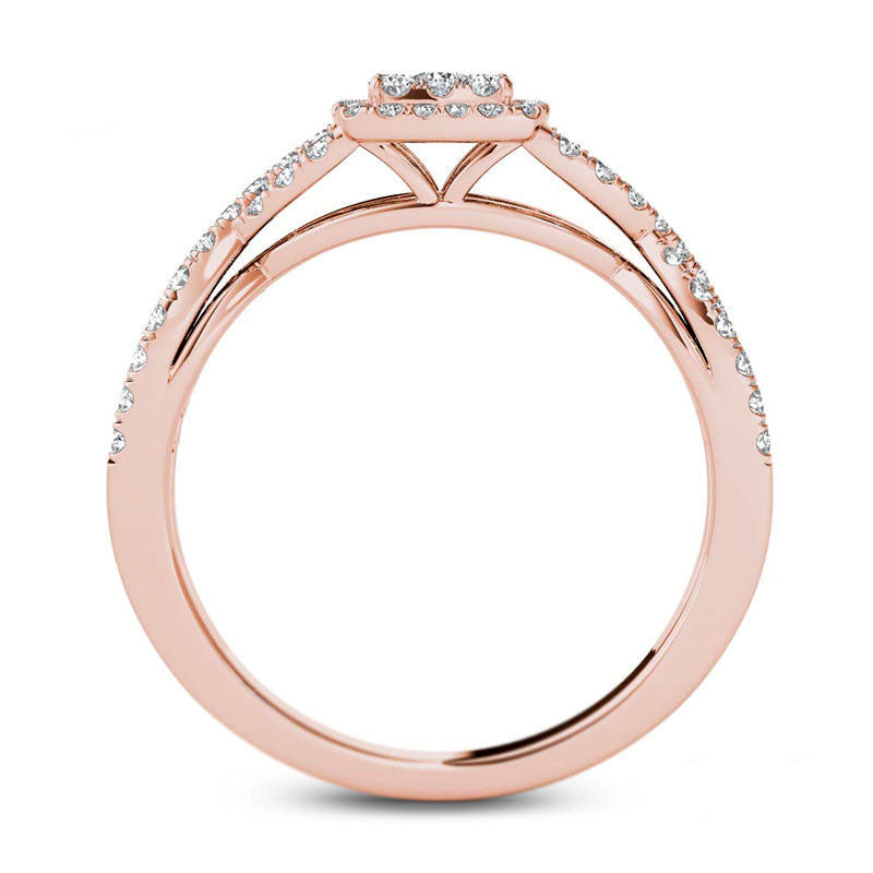 0.50 CT. T.W. Composite Natural Diamond Square Frame Twist Engagement Ring in Solid 14K Rose Gold