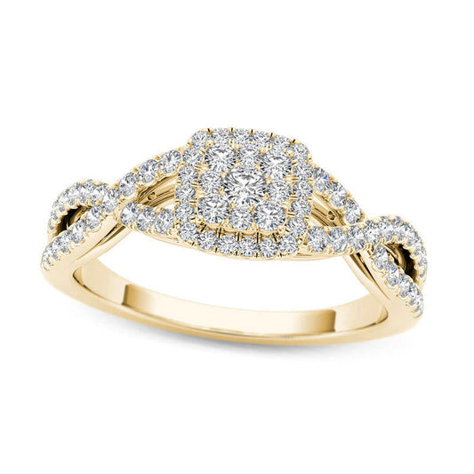 0.50 CT. T.W. Composite Natural Diamond Square Frame Twist Engagement Ring in Solid 14K Gold