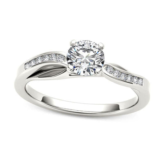 0.38 CT. T.W. Natural Diamond Wave Engagement Ring in Solid 14K White Gold