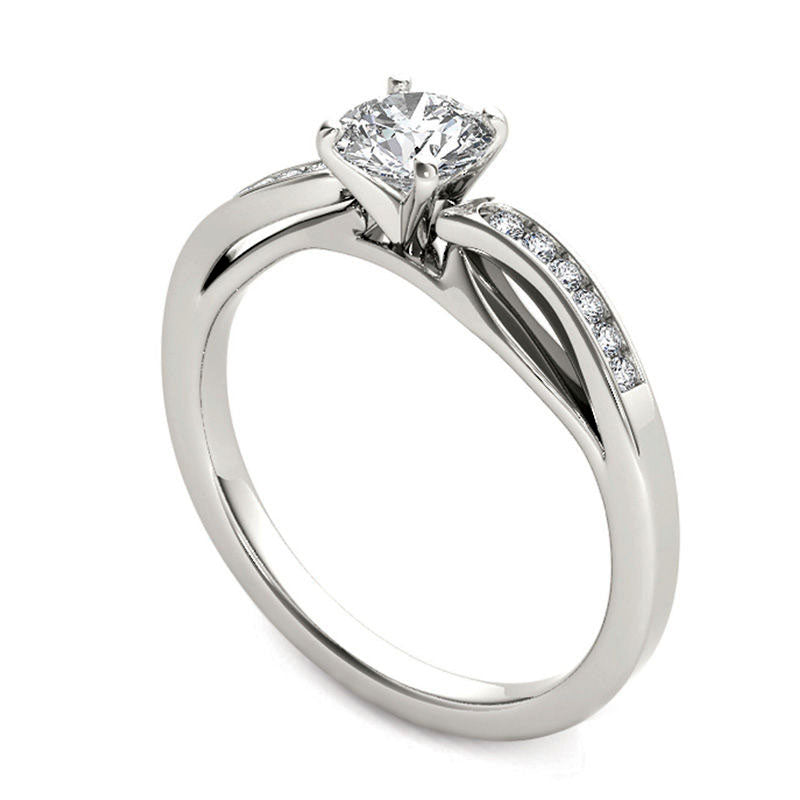 0.38 CT. T.W. Natural Diamond Wave Engagement Ring in Solid 14K White Gold