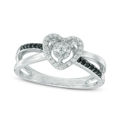0.20 CT. T.W. Enhanced Black and White Natural Diamond Heart Frame Split Shank Promise Ring in Sterling Silver