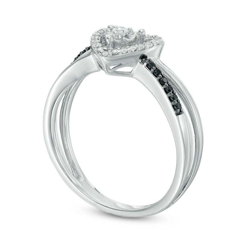 0.20 CT. T.W. Enhanced Black and White Natural Diamond Heart Frame Split Shank Promise Ring in Sterling Silver
