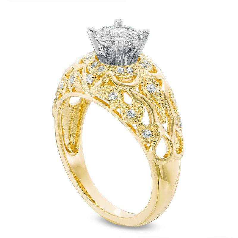 0.38 CT. T.W. Natural Diamond Frame Filigree Engagement Ring in Solid 14K Gold