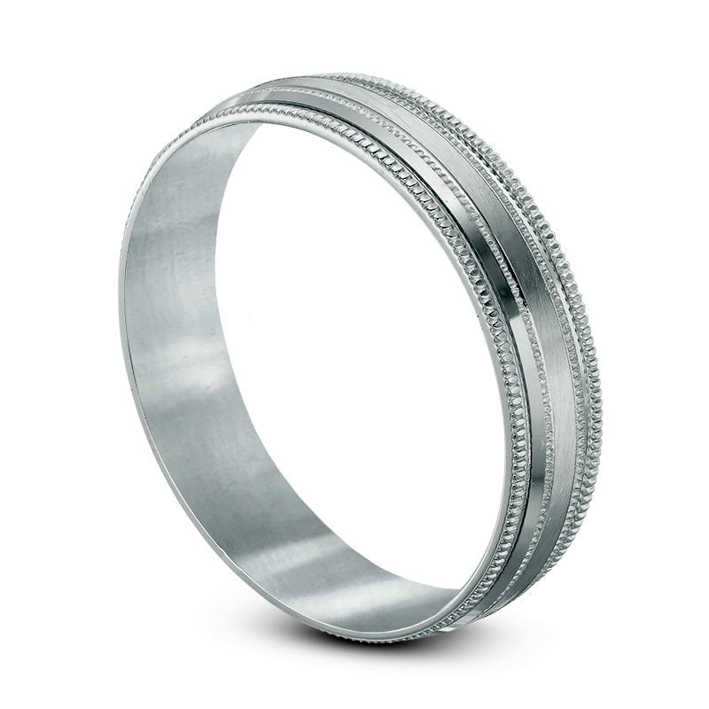 Men's 5.0mm Milgrain Wedding Band in Solid 14K White Gold