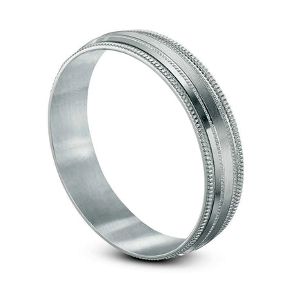 Men's 5.0mm Milgrain Wedding Band in Solid 14K White Gold