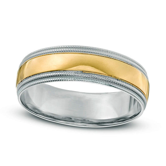 Men's 6.0mm Milgrain Wedding Band in Solid 14K Two-Tone Gold