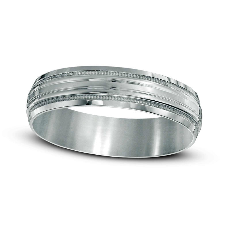 Men's 5.0mm Grooved Low Dome Wedding Band in Solid 10K White Gold