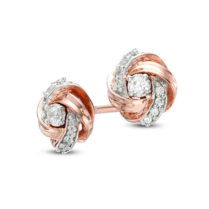 0.13 CT. T.W. Diamond Love Knot Stud Earrings in 10K Rose Gold