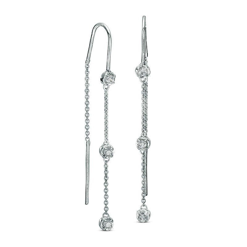 0.25 CT. T.W. Diamond Three Stone Threader Earrings in 10K White Gold