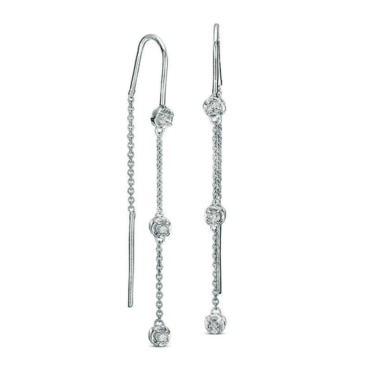 0.25 CT. T.W. Diamond Three Stone Threader Earrings in 10K White Gold