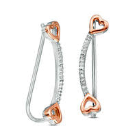 0.1 CT. T.W. Diamond Side Hearts Curved Crawler Earrings in Sterling Silver and 10K Rose Gold