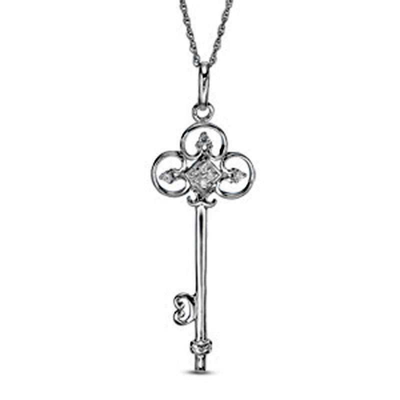 0.1 CT. T.W. Composite Natural Diamond Key Pendant in Sterling Silver